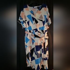 NWT Nemidor Midi Geometric Dress SZ 22 batwing sleeve SUPER CUTE!!